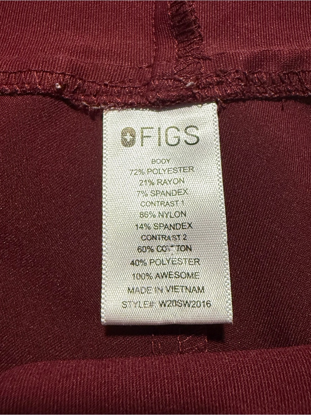 FIGS Maternity Technical Collection Scrub Pants Burgundy High Waisted Jogger S - Picture 8 of 15